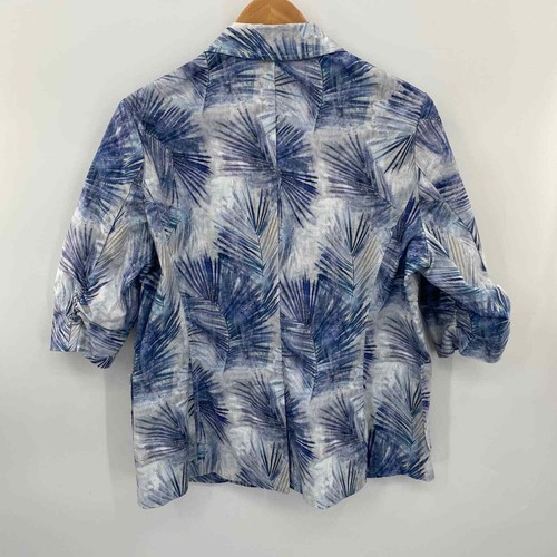 Karen Kane Blazer Jacket Womens Large Blue White Cotton Tropical Leaf Print - Picture 7 of 9