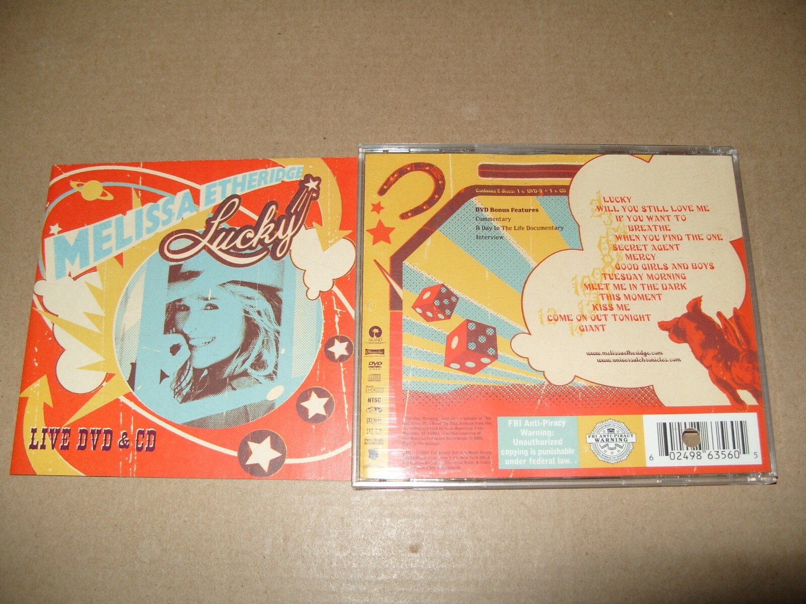 MELISSA ETHERIDGE - Lucky Live cd + dvd Near Mint(punch hole on inlay) (C27)
