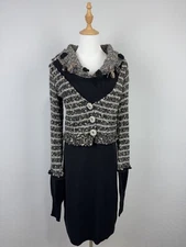 Save The Queen Elegance Lana Wool Knit Button Stretch Designer Long Dress Sz S