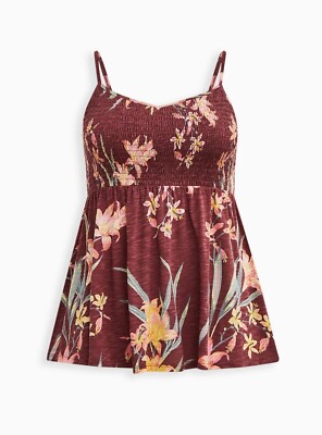 Torrid V-Neck Smocked Babydoll Floral Tank Multi Plus 6 6X 30 #H92814