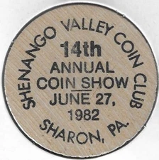 1982, Shenango Valley Coin Club 14th Show, Sharon, Pennsylvania, Wooden Nickel
