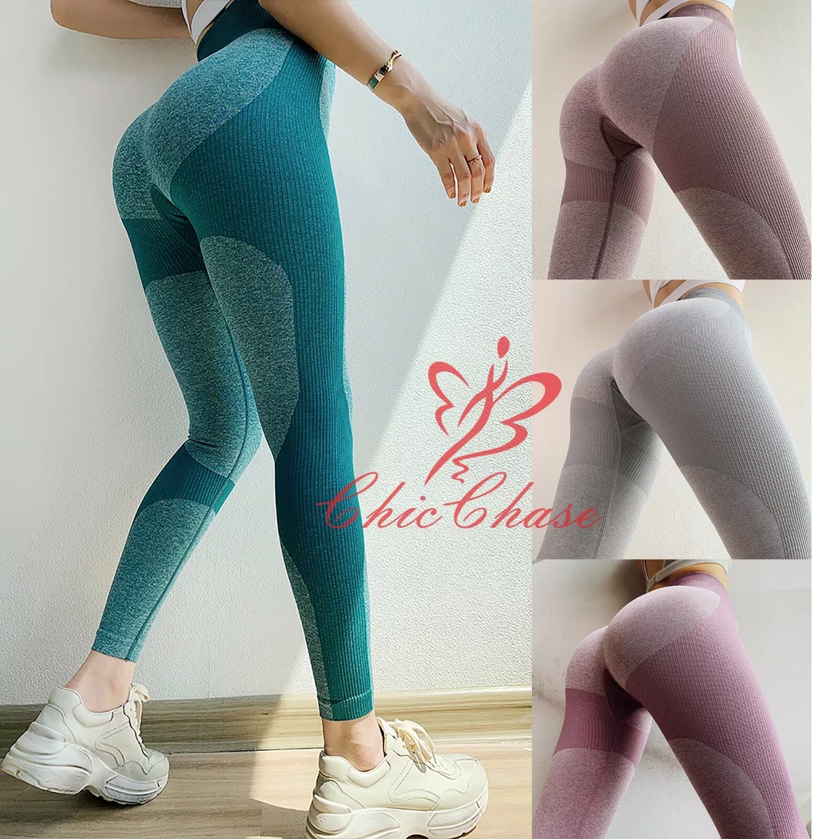 Leggings Donna Senza Cuciture Palestra Contour Pantaloni Yoga Corsa Allenamento