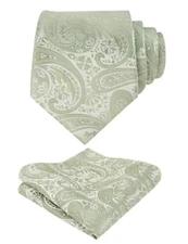  Mens Gradient Paisley Necktie and Pocket Square Set 170-sage Green