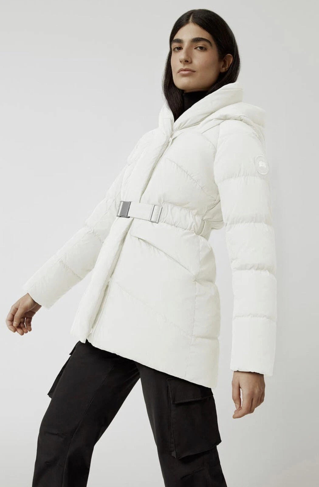 Cappotto imbottito con cintura Canada Goose Marlow bianco taglia large