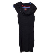 G By Guess Sweater Womens Dress Black Medium Tunic Cable Knit Beaded Cowl Neck