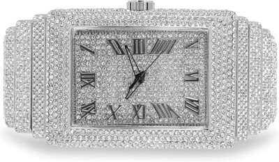 ICE STAR Men's Fully Iced Out Rectangle Watch, 40mm Case