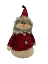 15" Plush Red Leopard Coat & Hat Snowman Weighted Bottom by Transpac NWT