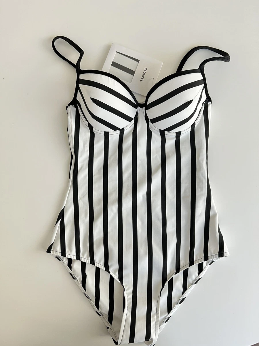 Louis Vuitton Mixed Stripes One-Piece Swimsuit BLACK. Size 36