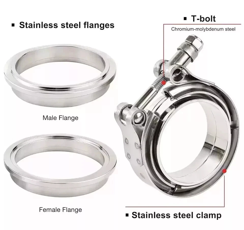2.25" V Band Clamp With Flange Male Female Stainless Steel Joins 2.25" OD 4Pcs - Image 3 of 4