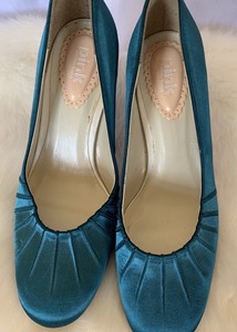 teal satin shoes