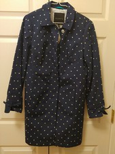 New Women Talbots Navy Blue Polka Dot Water Resistant Trench Coat Bow Size 2