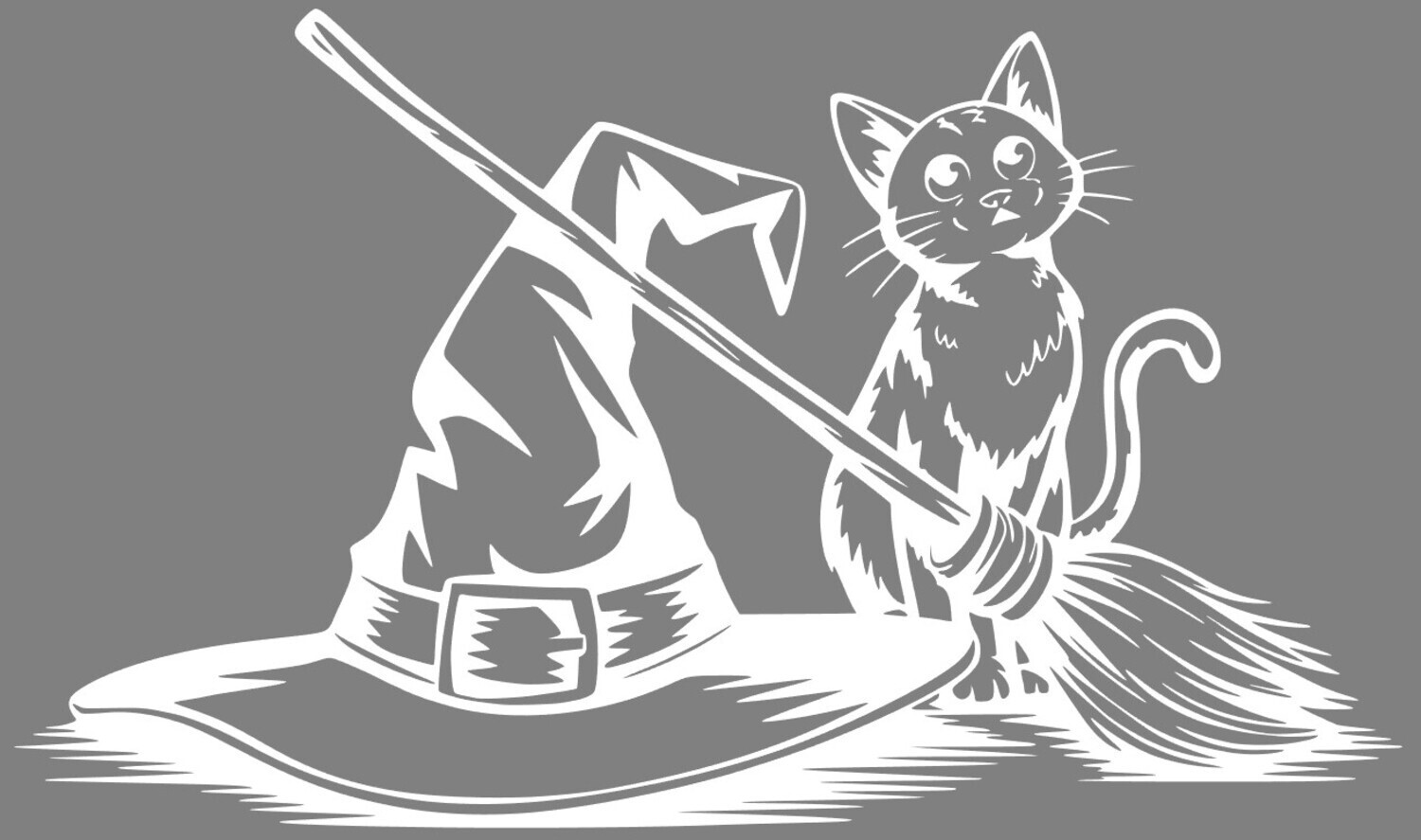 Pegatina Troquelada Sombrero de Bruja con Gato y Escoba – Vinilo Mate