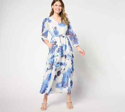 Destination 365 Regular Floral Clip Dot Chiffon Maxi Dress-White-Medium-A643232