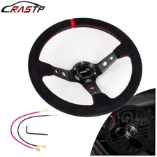 14inch 350mm Deep Dish 93mm Drifting Racing Steering Wheel Suede Leather Red
