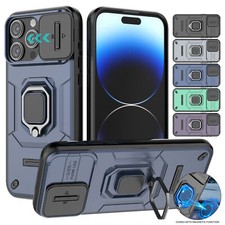 For iPhone 15 14 Pro Max 13 Pro Ring Holder Stand Slide Camera Lens Protect Case