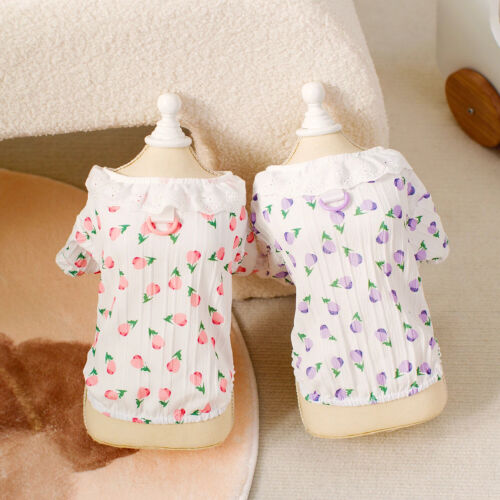 Flower Pattern Pet Clothing Dog Spring Summer Shirt Vest Clothes Pet Apparel - Picture 1 of 14
