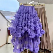 candy color elastic waist fairy mesh fluffy irregular ruffle edge cake skirt