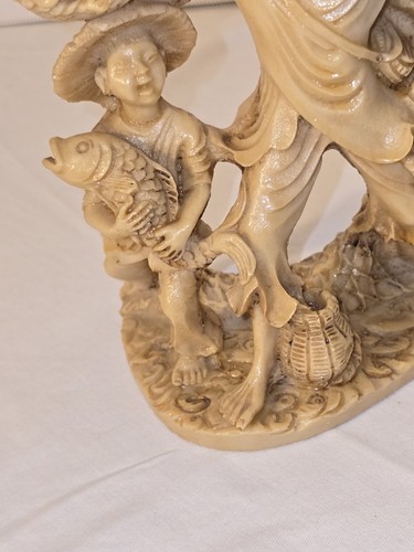 Vintage Resin Chinese Mud Man Fisherman Boy Happy Statue Figur - Bild 6 von 21