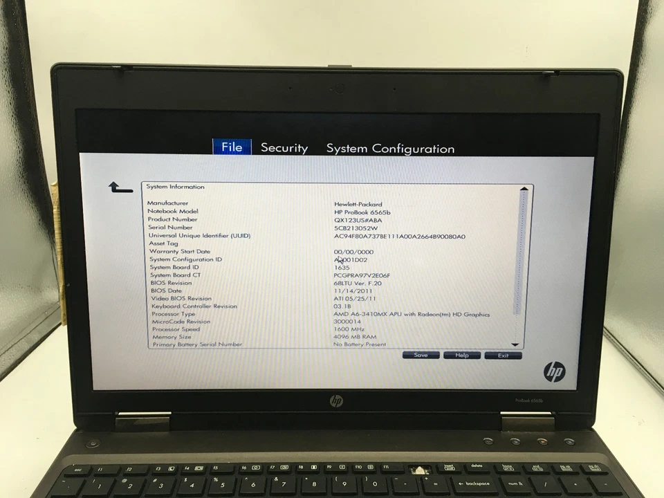 HP PROBOOK 6565B - BOOTS TO BIOS - AMD A6 3410MX - 4GB RAM - 15" - READ DESC -BB - Image 2 of 4