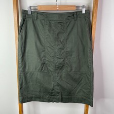Trenery Pencil Skirt Womens 12 Green Linen Blend Knee Length Pockets Casual