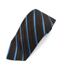 Brooks Brothers Makers Silk Tie Brown Herringbone Light Blue Striped Made in USA