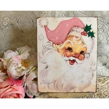 Pink Santa, Retro, Cute Christmas, Handcrafted Plaque Sign #1