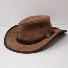 Barmah Foldaway Suede Mens Medium 1066 Dark Brown Leather Hat USA Made Australia