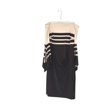 Ralph Lauren Dress Women's Black White Striped Bell Sleeve Ruched Dress Size 10