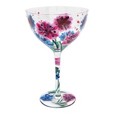 Floral Cocktail Coupe Glass Hydrangeas Balloon Glassware Hand Painted Flowers