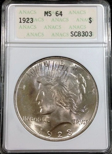 1923 Peace Silver Dollar MS 64 ~OLD ANACS HOLDER~  Color Toning ANACS!
