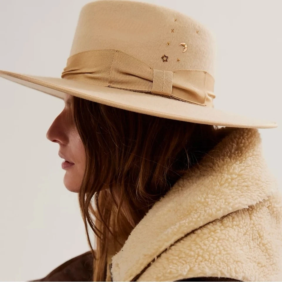Sombrero de fieltro embellecido Free People Wyeth Atlas avena nuevo con etiquetas lana celestial bohemio Foto 2 de 4