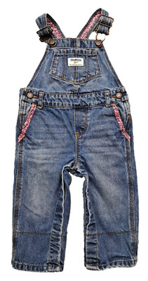 OshKosh Denim Vestback Overalls Baby Girls Sz 12 Months Pants Bibs Jeans Snaps
