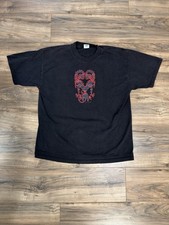 Vintage 1997 Living In Skin Chinese Dragon Red Heart Sun Black Tee Shirt XL