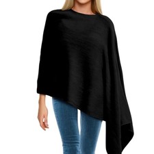 Women Ponchos Sweater Solid Knit Versatile Lightweight Shawl Wrap Scarf Black
