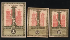 3 x Hamburg, 50+75Pfg. + 1 Mark, Grüner Rand + weißen Sportler  , s. Bilder (A0)