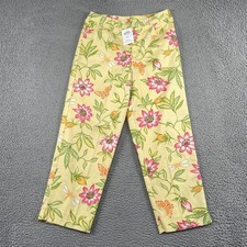 Talbots Pants Women 8 Yellow Floral Butterfly Stretch Straight Leg Cotton Blend