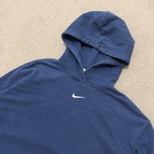 Y2K Nike Navy Blue Hoodie Center Swoosh Embroidery Oversized Size S Small VTG