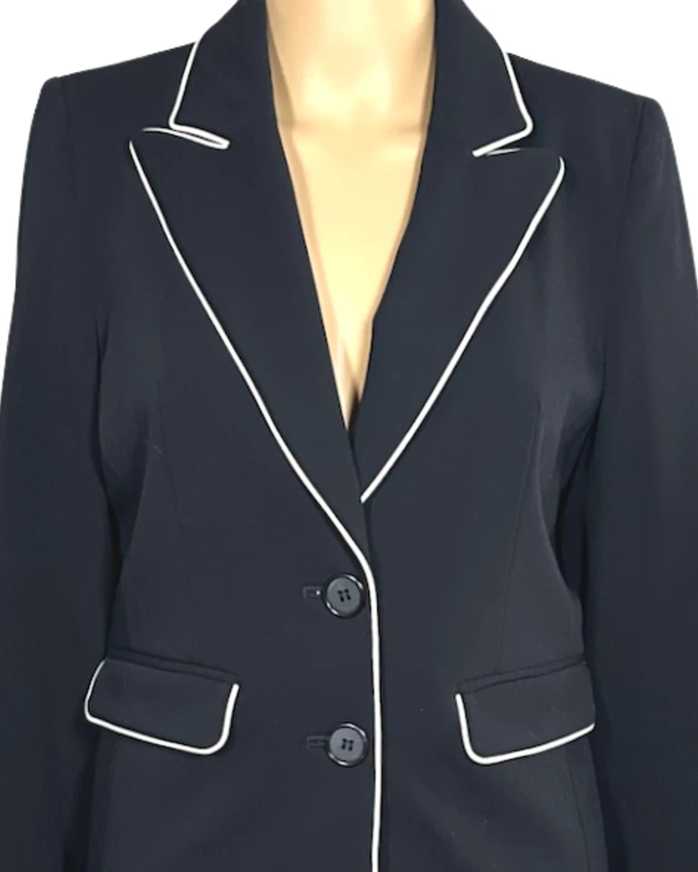 Conjunto de chaqueta falda negra para mujer Apostrophe Petite traje totalmente forrado talla 4P Foto 3 de 4