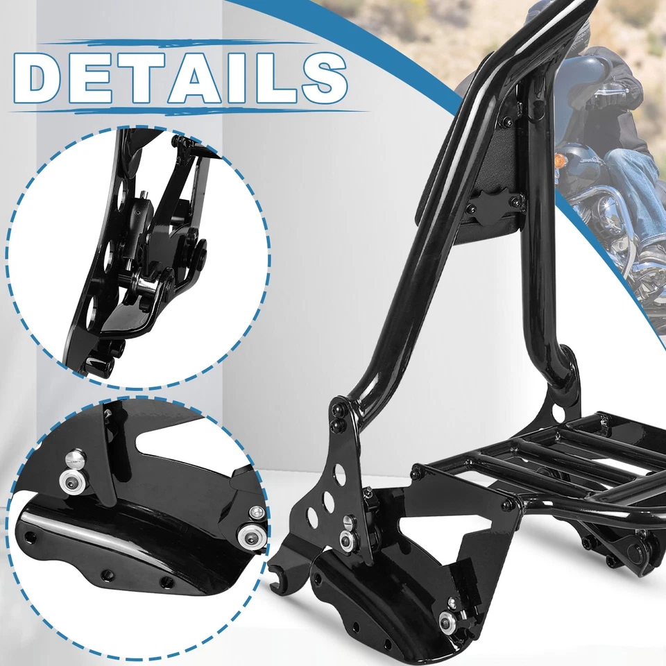 Detachable Sissy Bar Backrest w/Luggage Rack For Harley Touring CVO FLHX 2009-13 - Imagem 3 de 4