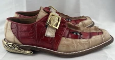 Mauri Italy Hornback Baby Crocodile EYES Loafer Dress Shoe 8.5 US Men Red/Tan