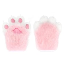 Faux Fur Plush Furry Cat Claw Gloves Fursuit Animal Fox Paws Mittens Hallowee...
