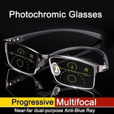 Titanium Transition Photochromic Progressive Reading Glasses Men Hyperopia Presb