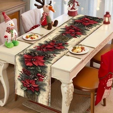 Christmas Poinsettia Pinecone Table Runner - Festive Holiday Dining Table Decor
