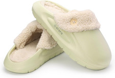 Women Men Fur Lined Garden Slip-On, Waterproof Slippers Fur Lined Clogs Winter G