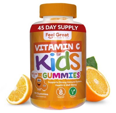 Kids Vitamin C Gummies Chewable for Immune Defense | Plant-Based, Gluten Fre...