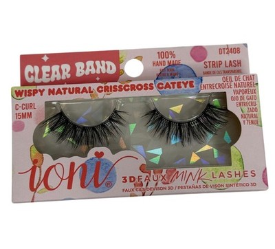 ioni Wispy Natural Crisscross Cat Eye Lashes 3D Faux Mink Clear Band
