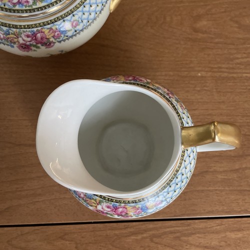 Set Of T & V Limoges France Floral blue and white gold Rim Creamer & Sugar Bow - Picture 5 of 8