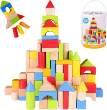 Pidoko Kids Building Blocks for Toddlers 1-3, 100 Pcs Wooden Blocks - Includes S