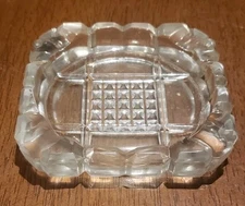 Vintage Glass Ashtray Square Crystal Glass Mid Century