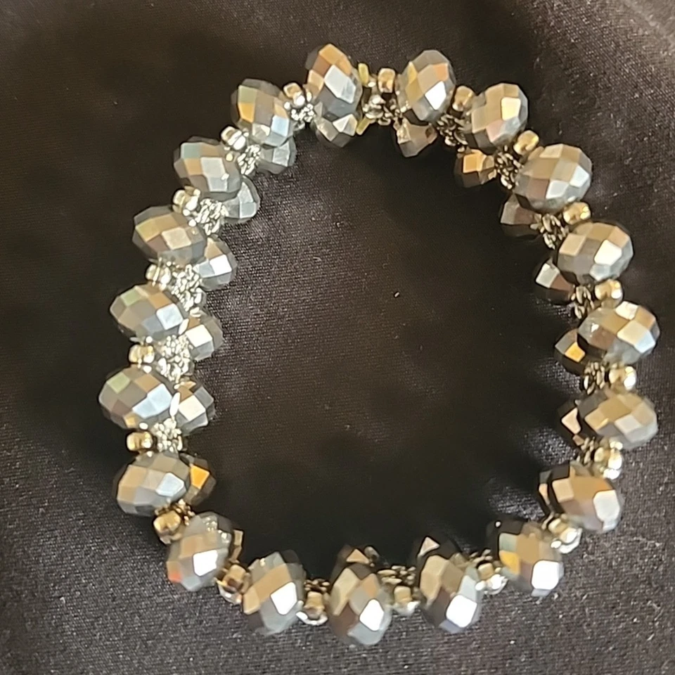 1928 Collection Hematite & Crystal Women Stretch Bracelet Silver Tone Glam Gala Foto 3 de 4